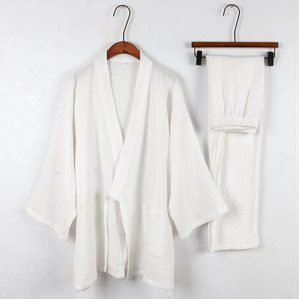 Cotton Japanese Kimono Pajamas Men Long-sleeve Trousers Casual Home Service Two-piece Suit Comfortable Sleepwear Plus Size Pajama Sets
