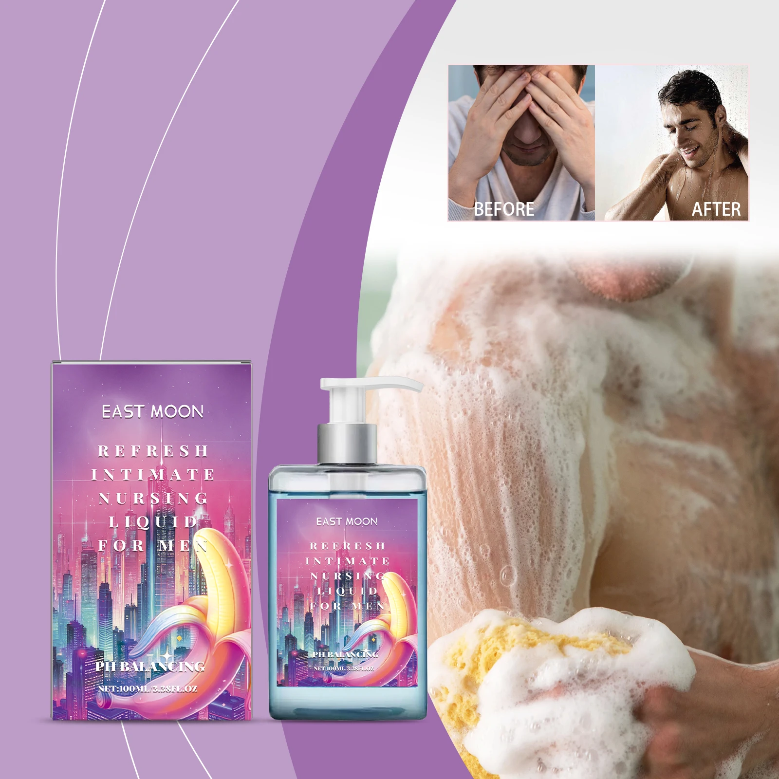 Gel doccia rinfrescante da uomo East Moon con odore corporeo, profumo detergente e duraturo, cura della pelle, idratante e bagno 3