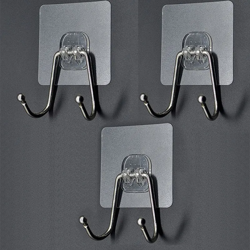 3 large Sticky Double Hooks for Hanging Wall Hooks 33 ib Max Heavy Duty Non-damage Waterproof Hooks for Bathroom double self adhesive hooks multifunctional hooks self adhesive wall hooks heavy duty hooks