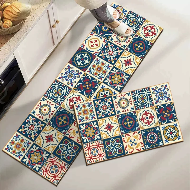 Decoration Kitchen Floor Mat Printed  Anti-fouling Oil-proof Waterproof PVC Carpet Home Easy Clean Balcony Rug ковер Tapis 러그 2