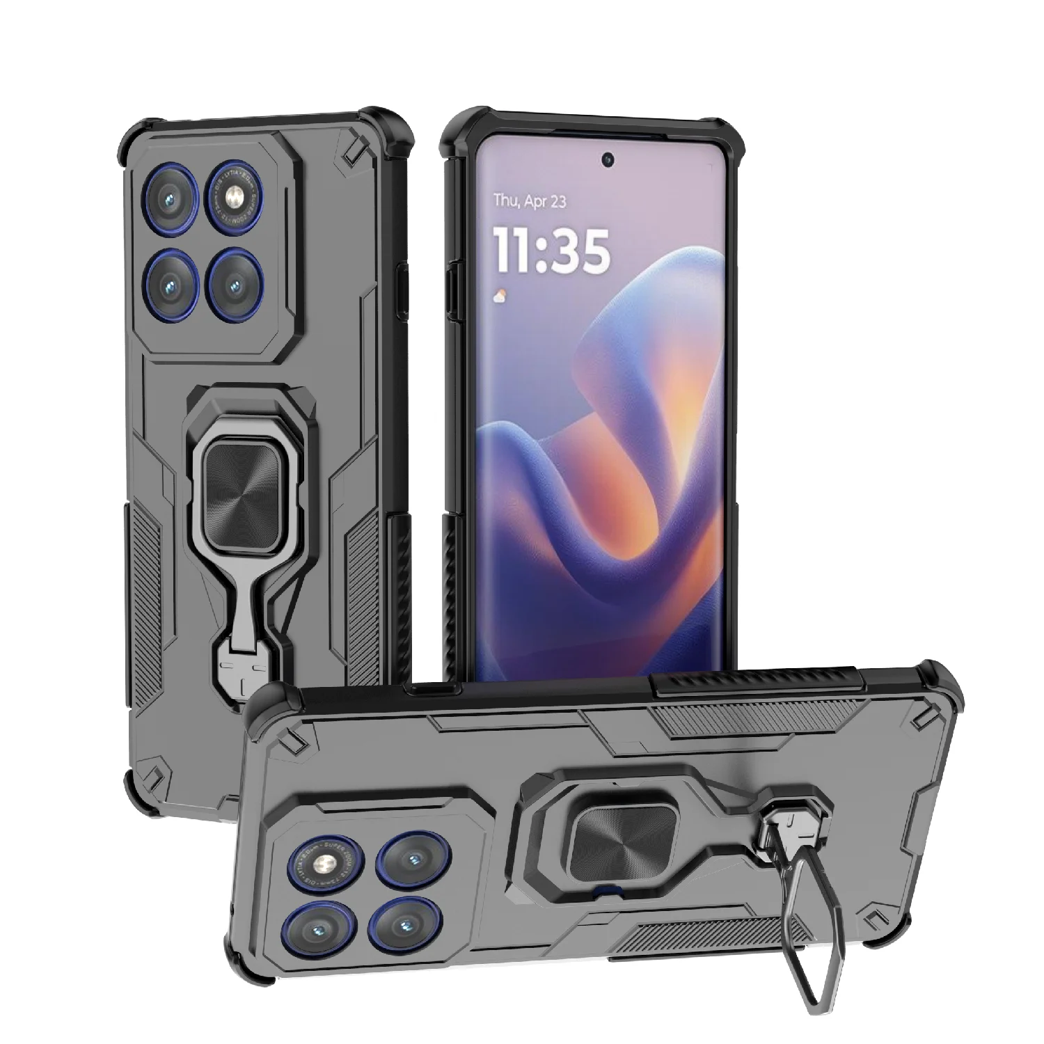Enhanced Armor Case with Magnetic Ring Bracket and Lens Protection - Shockproof Design
