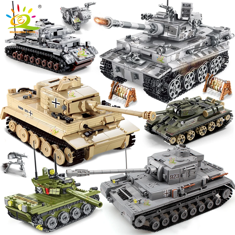HUIQIBAO Military German King Tiger Tank Model Building Blocks Army WW2 Soldier Figures Man Weapon Bricks Children Boy Toys Gift building blocks construction blocks
