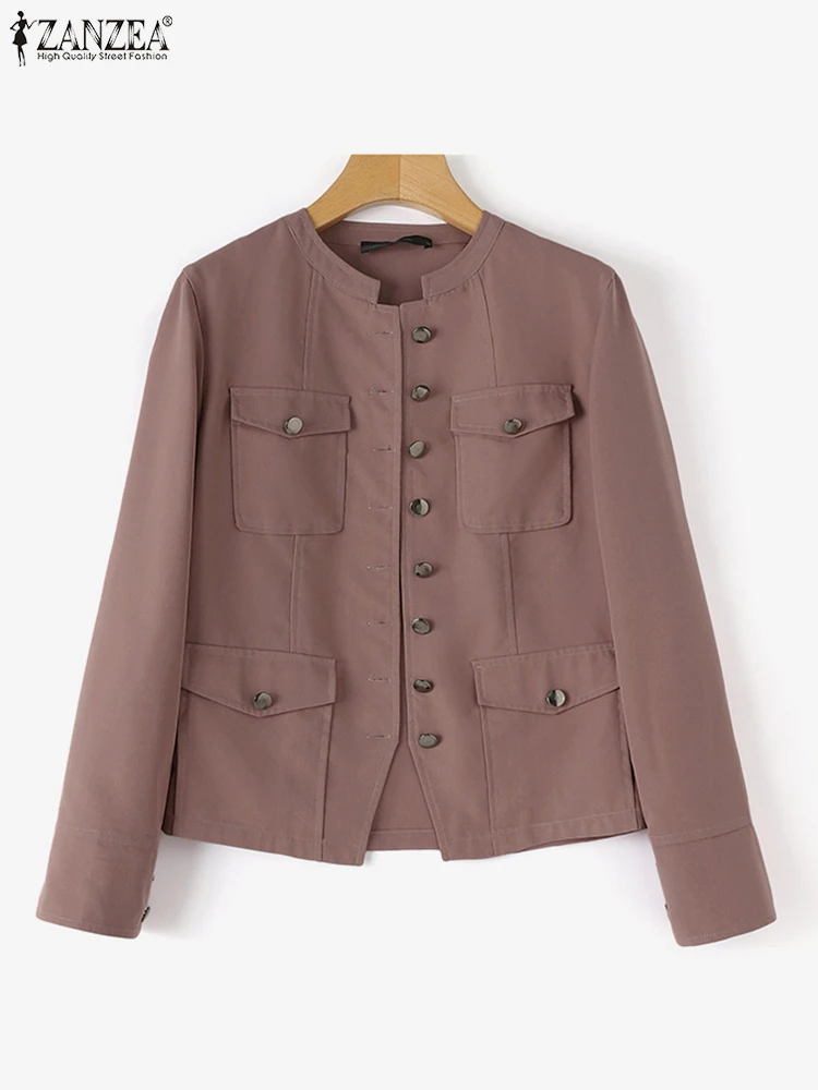 ZANZEA Stylish OL Coats Women Vintage Jackets Spring Female Outwears Casual Long Sleeve O Neck Coat Solid Buttons Down Jackets