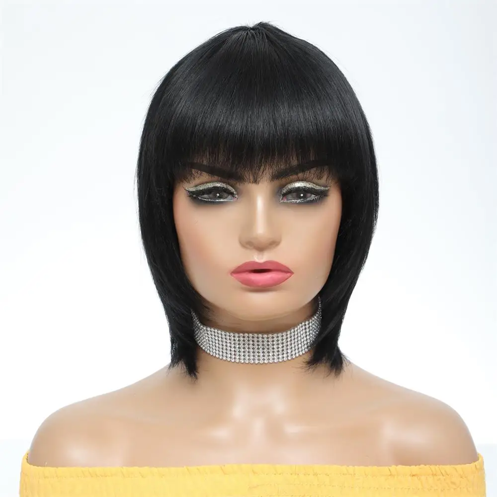 YOUKNOWIG Pixie Cut Straight Short Bob Wig for Black Women 100% Brazilian  Human Hair Full Machine Made Wigs Natural Black Color