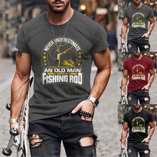 

2022 Summer New Trendyol Fishing Old Man Printed O Collared T Shirts Mens Oversized Vintage Short Sleeve T Shirt For Men Poleras