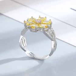 Radiant Pink Flower Zircon Ring with 18K Gold Plating - Elegant & Romantic Fine Jewelry - 8 (YELLOW)