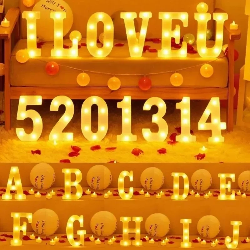 LED Letter Light Alphabet Number Heart Plastic Atmospher Lamp 16cm for Home Wedding Valentines Ornament Birthday Party Decor