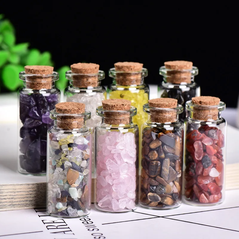 Reiki Natural Crystal Gravel Drift Bottle Amethyst Pink Crystal Gravel Votive Bottle Glass Bottle Mineral Specimen Decoration tumbeelluwa 460g irregular natural raw stone mineral specimen reiki healing aquamarine for fish tank decor room decoration