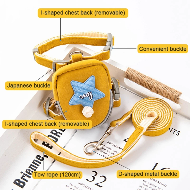 Pet Dog Cat Harness with Backpack for Small Medium Dogs Large-capacity Dog Snack Bag for Outdoor Walking Training Pet Accessory