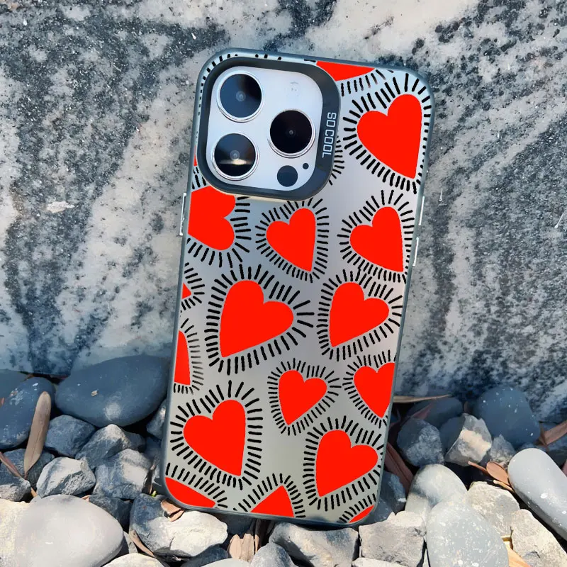 Modische Vollbild-Handyhülle mit rotem Liebesherz und rosa für iPhone 13 Mini 15 14 Plus 15 14 13 12 11 Pro Max, stoßfeste Laserabdeckungen – Detail 4