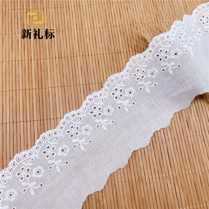 

15yards Embroidery White Cotton Lace Trim 6.5CM Hight Quality DIY Hometextile Clothes Edge Wrapping Cotton Ribbon Tape