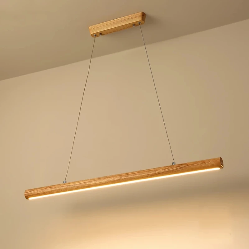 

LED Modern Simple Strip Chandelier Long Wooden Stick Pendant Light Room Creative Bar Office Meeting Room Ceiling Lamp