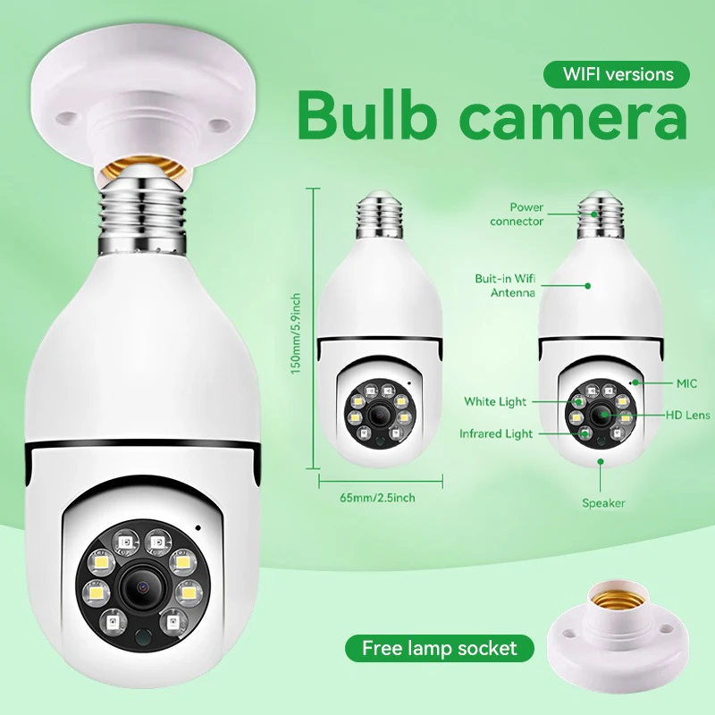 AI 인간 감지 풀 컬러 야간 투시경 무선 캠, 스마트 홈 감시 카메라, E27 전구, 3MP, 5G 와이파이, 신제품