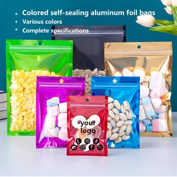 100pcs Colorful Aluminum Foil Ziplock Bags Matte Bags Suitable for Small Products Sealed Packaging Bags with Customized Logo 1