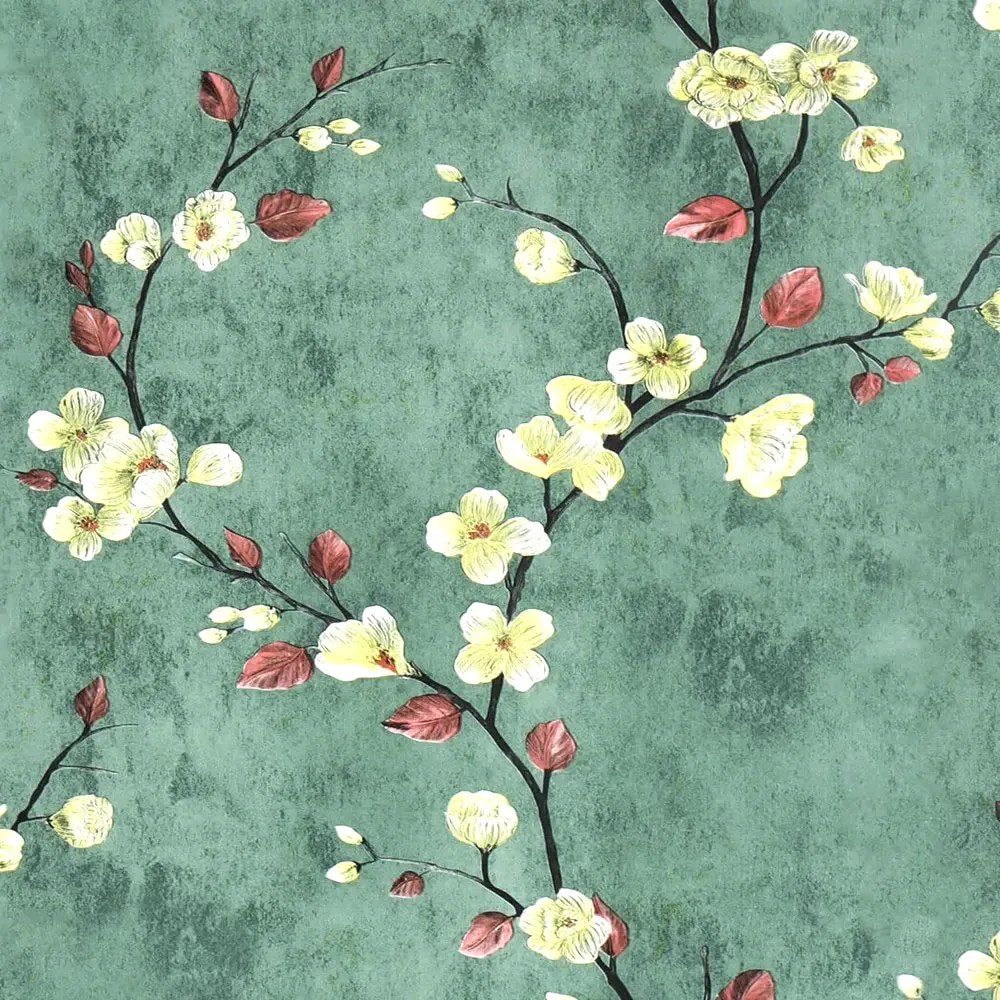 Vintage Floral Green Leaf Peel and Stick Waterproof Wallpaper for Living Room and Bedroom Renovation