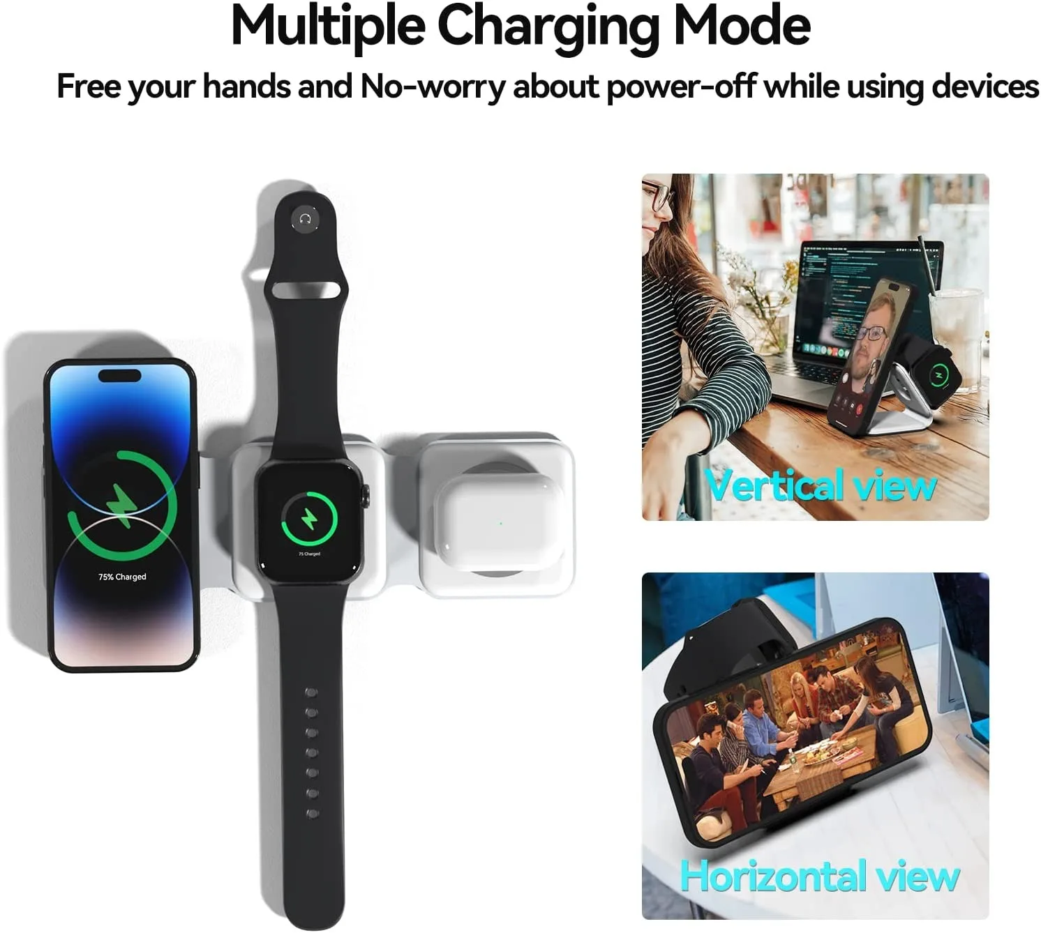 Fast Wireless Charger Pad 3 in 1 Foldable Magnetic Charging Station for iPhone 14 13 12 Pro Max Mini Plus Apple iWatch 8 Airpods