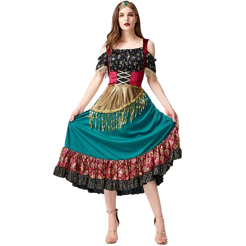 

Deluxe Women Gypsy National Dress Halloween Gypsy Girl Cosplay Costume STARLIGHT GYPSY Dancing Dress Fantasia Fancy Dress
