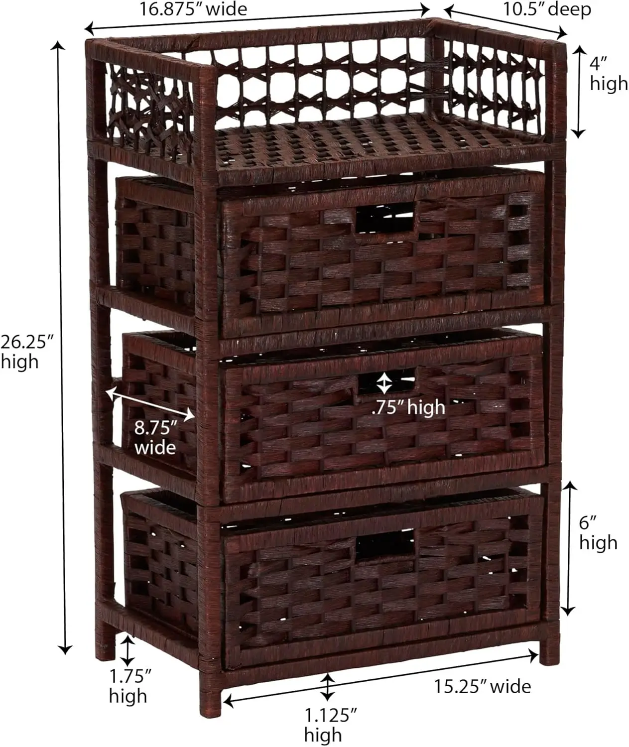 Woven 3 Drawer Chest with Cutout Handles