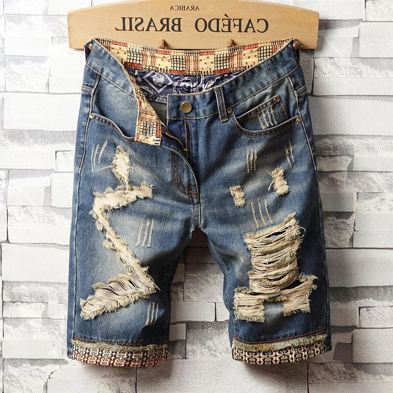 

Мужские джинсовые шорты, разноцветные джинсовые шорты в стиле ретро, с графическим рисунком, уличная мода, 2024