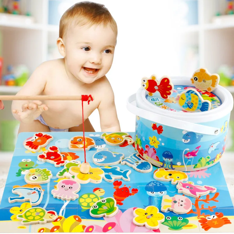 

Puzzle early education magnetic fishing product wooden children's toys simulation jigsaw puzzle puzzle bucket fishing toys