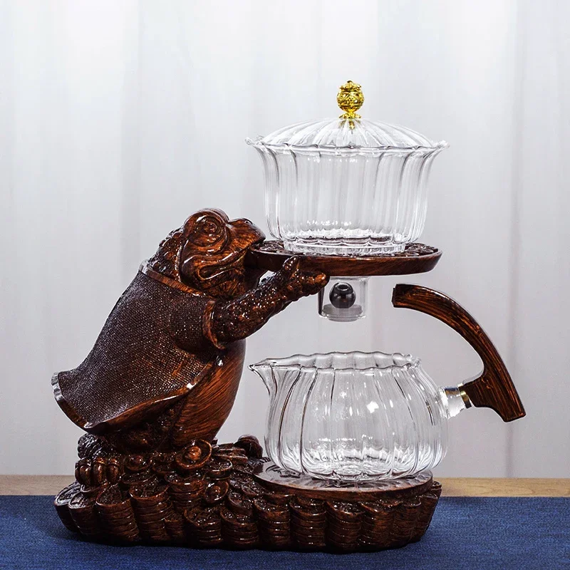 Creative Tea Toad Shape Teapot Automatic Maker Pu'er Oolong Teapot And Cup Set Heat-resistant Glass Holder Base Tea