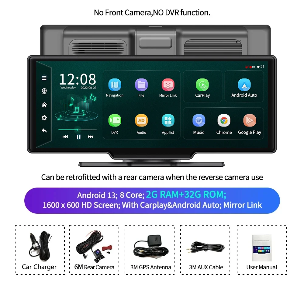 10.26 インチダッシュボード Android 13 ダッシュカム 5.1Bluetooth U