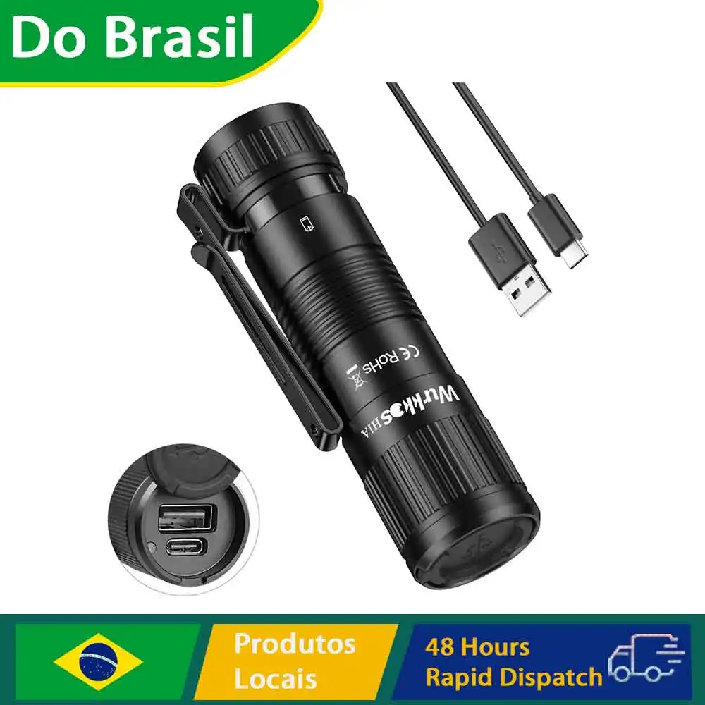 Carregador portátil Wurkkos H1A para lanternas e telefones celulares IP68 Banco de potência de liga de alumínio à prova d'água com clipe (não uma tocha)