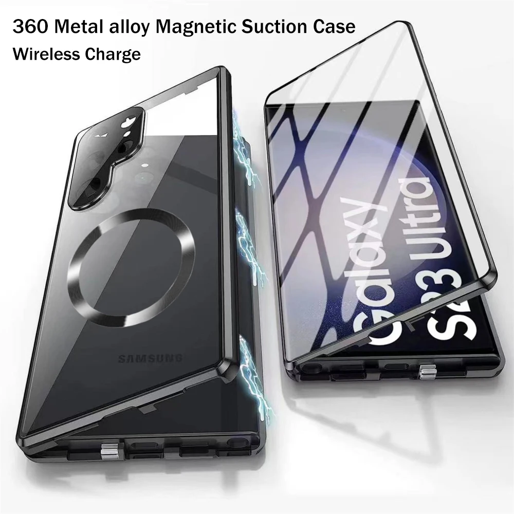 Magnetic Magsafe Case Compatible with Samsung Galaxy S24 Ultra with Screen  Protector Clear Bumper Case-Silver 