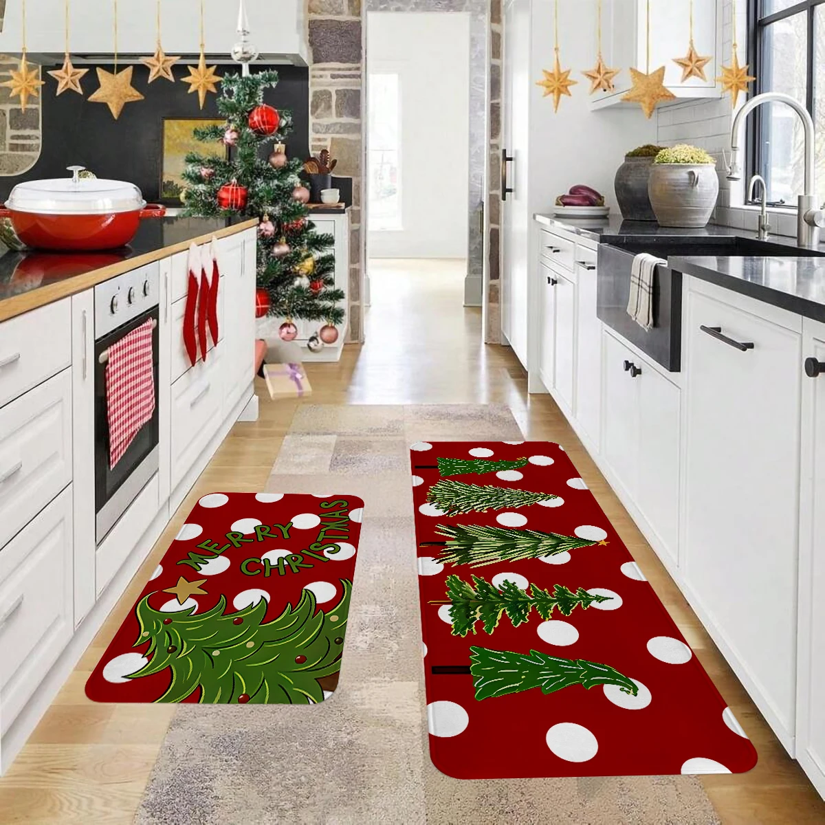 1pc Merry Christmas Kitchen Decoration Carpet Floor Mat Multi Form Christmas Tree Forest Design Anti Slip Soft Flannel Floor Mat_voghion.com