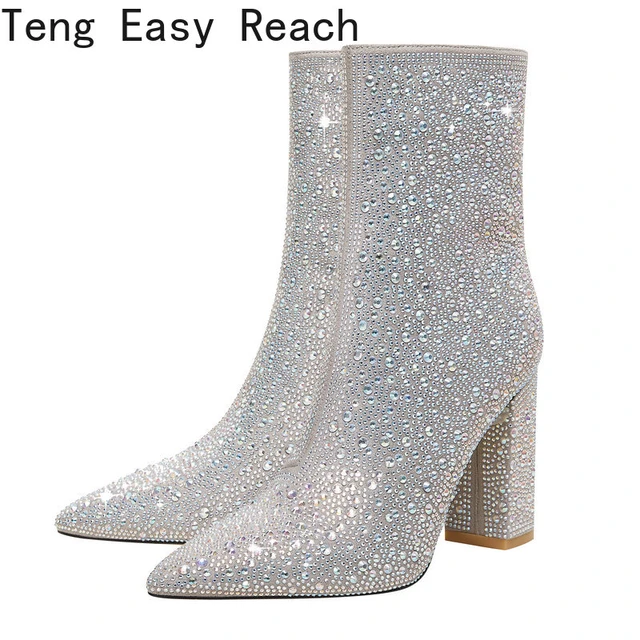 Crystal Queen Rhinestone Pointed Toe Ankle Boots