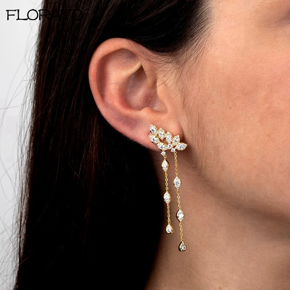 925 Sterling silver earrings needle ear studs tassel chains long hoop earrings for women