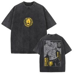 Vintage Washed Manga Graphic T - Shirt - Unisex Oversized Cotton Tee - XXL (Black)