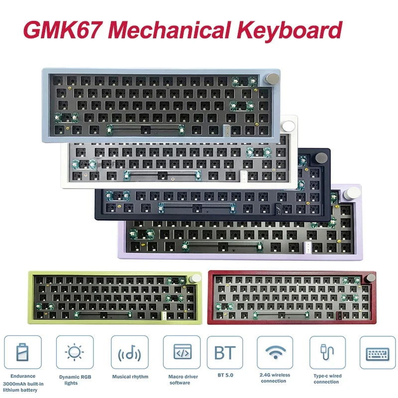 Gmk67メカニカルゲーミングキーボード,PC,ラップトップ用にカスタマイズされた3つのプログラム可能なキー,2.4g  rgb,ホットスワップ可能,67キー