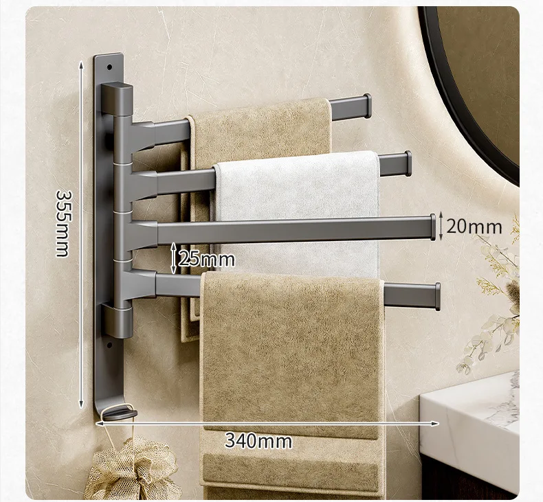 

Вращающаяся многополюсная вешалка для полотенец без пробивания отверстий алюминиевая настенная вешалка серого цвета вешалка для полотенец для ванной комнаты