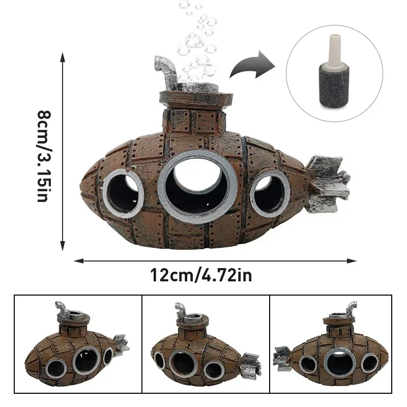 Creative Bubble Submarine Fish Tank Oxygen Pump Kit with Silent Air Pumps Air Stone Aquarium Decoration Ornaments Bubble Stone 2