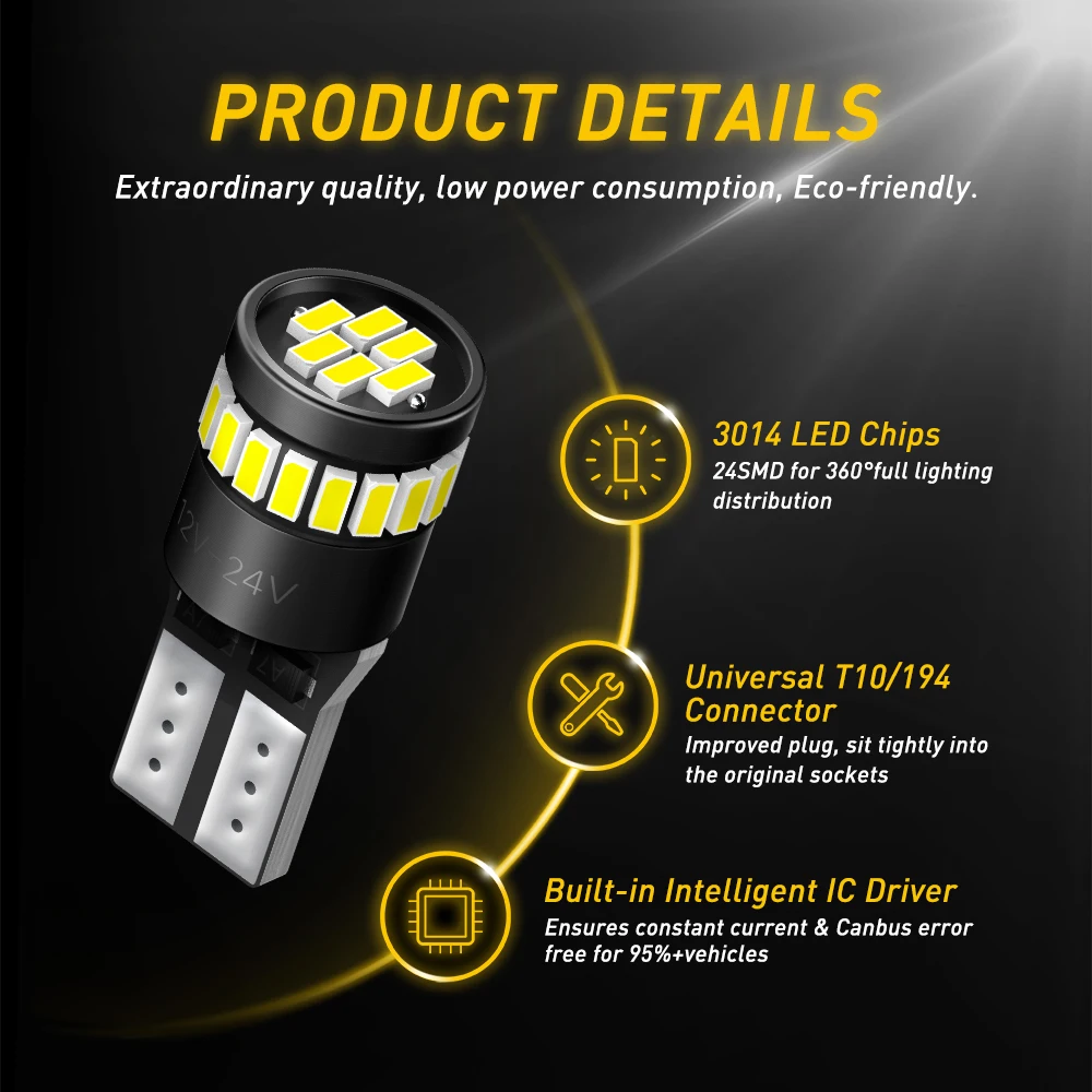 AUXITO 2X 12V 24V W5W T10 LED Canbus  VW BMW Audi Mercedes 194 168 LED ڵ ׸   Ķ    