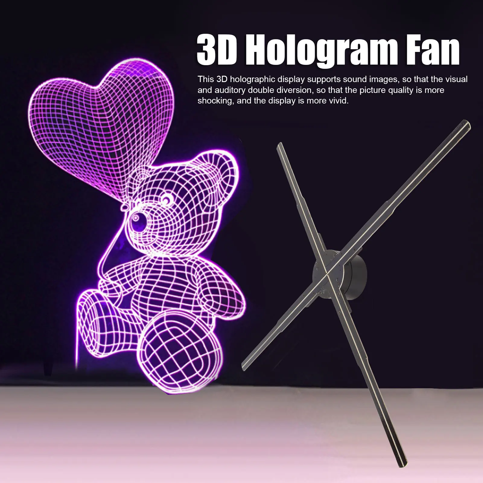 3D 홀로그램 선풍기 HD 722 LED 지지대 폰 앱, PC 와이파이 홀로그램 광고 디스플레이, 원격 100-240V, 24.2 인치