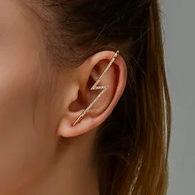 

Gold-plated Copper Ear Clip with Zircon Inlaid for Women Exaggerated Piercing Lightning Ear Hook New Fashion Ear Bone Clip Gift