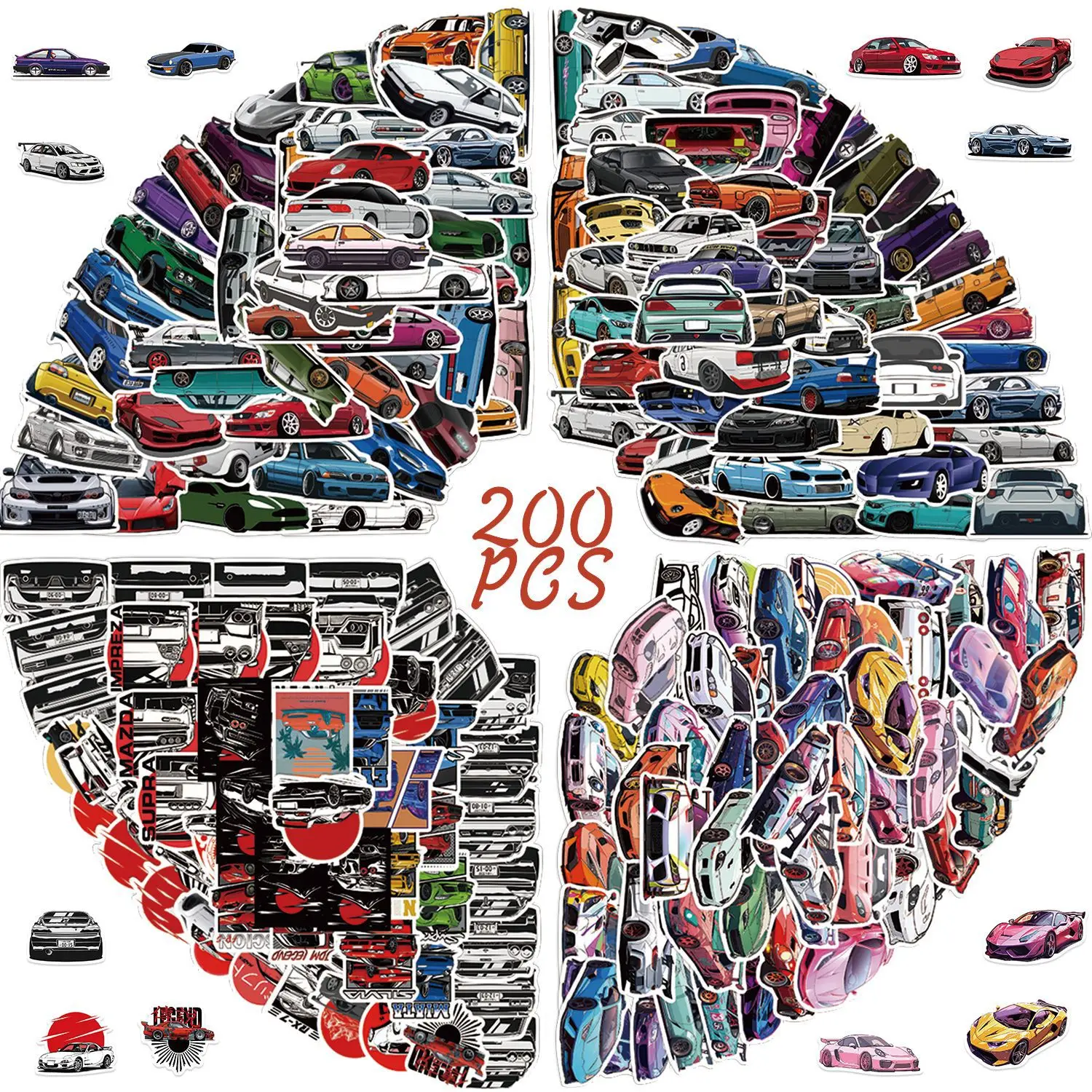 

50/100/200Pcs Cartoon Racing Car Stickers Graffiti Ornament Skateboard Refrigerator Individuality Decal Toy DIY Aesthetics