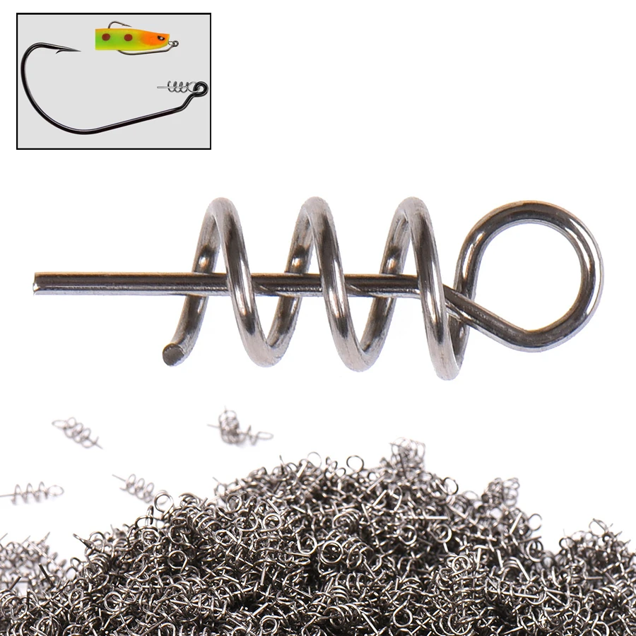 Soft Lure Bait Spring Twist Lock Outdoor Fishing Crank Hook Centering Pin  for Soft Lure Bait Worm Crank 100PCS 14mm