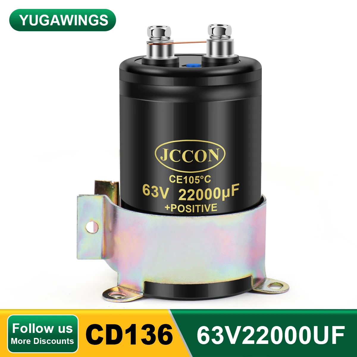 

63V22000UF 50x80 MFD Aluminum Screw Audio Filtering Electrolytic Capacitor 105℃ JCCON CD136 Bolt Capacitors 22000UF