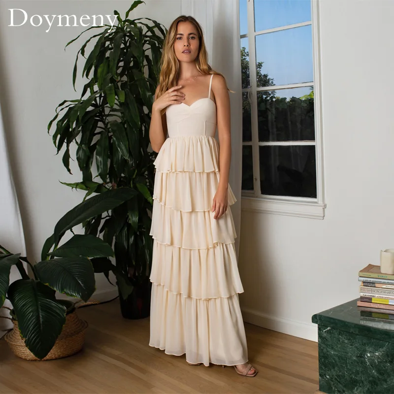 

Doymeny 2023 Elegant Chiffon Prom Dress Multicolour V Neck Spaghetti Strap Zipper Back Sleeveless Vestidos De Fiesta Elegantes