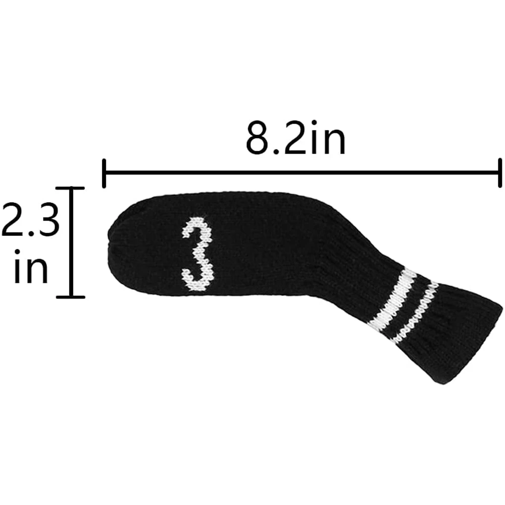 10Pcs Black Knitted Golf Headcover Covers Club Iron Golf Wedges Head Covers Knit Long-neck Sock Style Golf Headcovers Washable