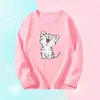 3~14 Years Girl Long Sleeve T-Shirts Cute Sweet Girl Tee Tops Cute Cat Graphic O-Neck Top Little Girl Casual T-Shirts 1