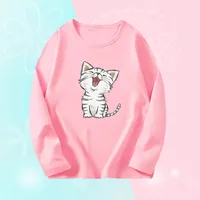 3~14 Years Girl Long Sleeve T-Shirts Cute Sweet Girl Tee Tops Cute Cat Graphic O-Neck Top Little Girl Casual T-Shirts 1