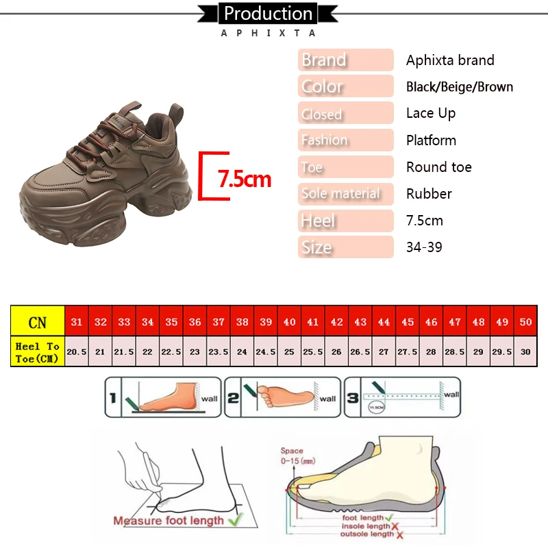 Aphixta Women Platform Sneaker Boots Brown Lace Up Autumn Winter Women Shoes Thick Botton Sole Boots Fashion Casual Shoes