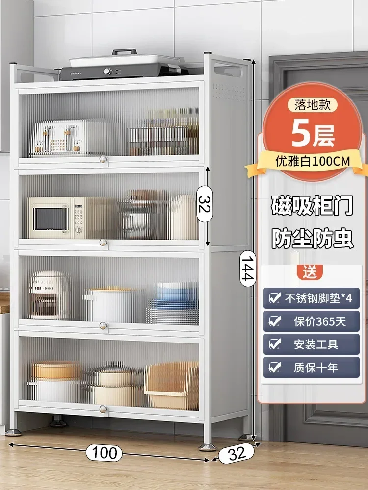 Modern Kitchen Cabinet Hutch Movable Full Door Glass Cabinet Storage Display Cupboards Muebles Cocina Multifunctional Furniture 6