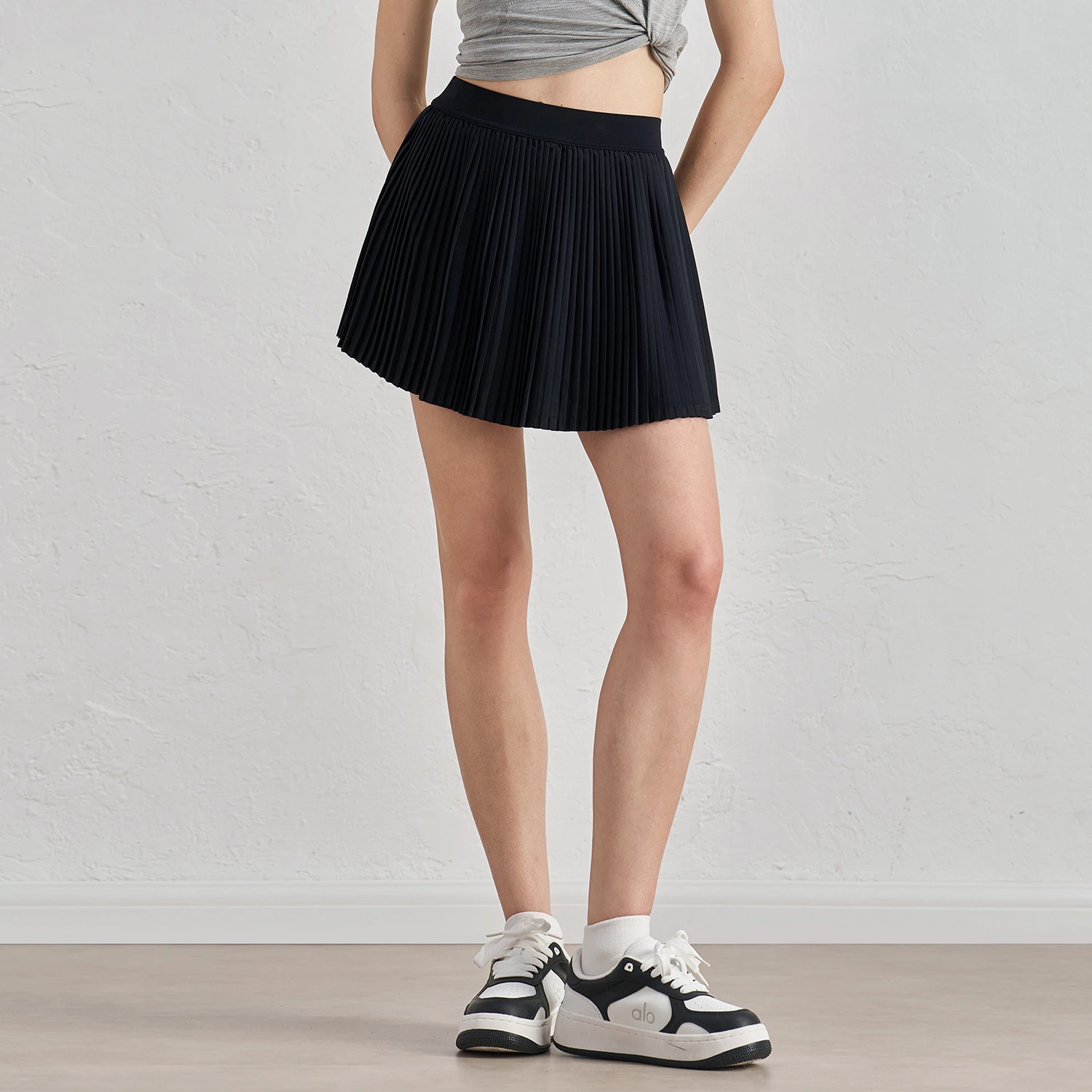 Mermaid curve elastic high waist slimming yoga skirt lined anti-slip pocket tennis skirt casual outerwear pleated