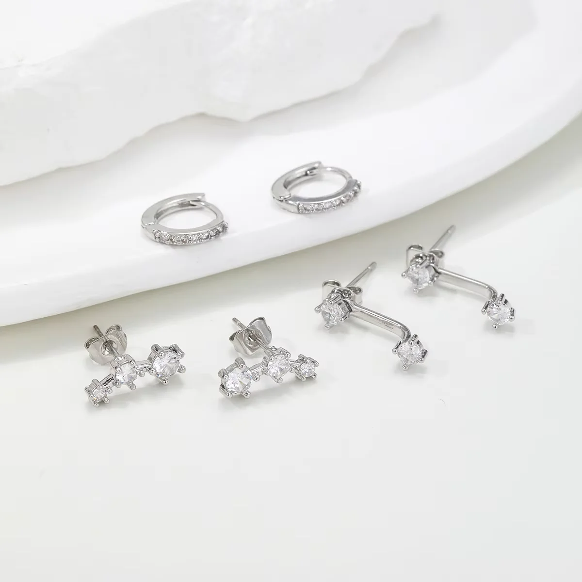 3PCS Stainless Steel Gold Color Circle Hoop Earrings Set for Women Simple Zircon Flower Stud Earring Cartilage Piercing Jewelry