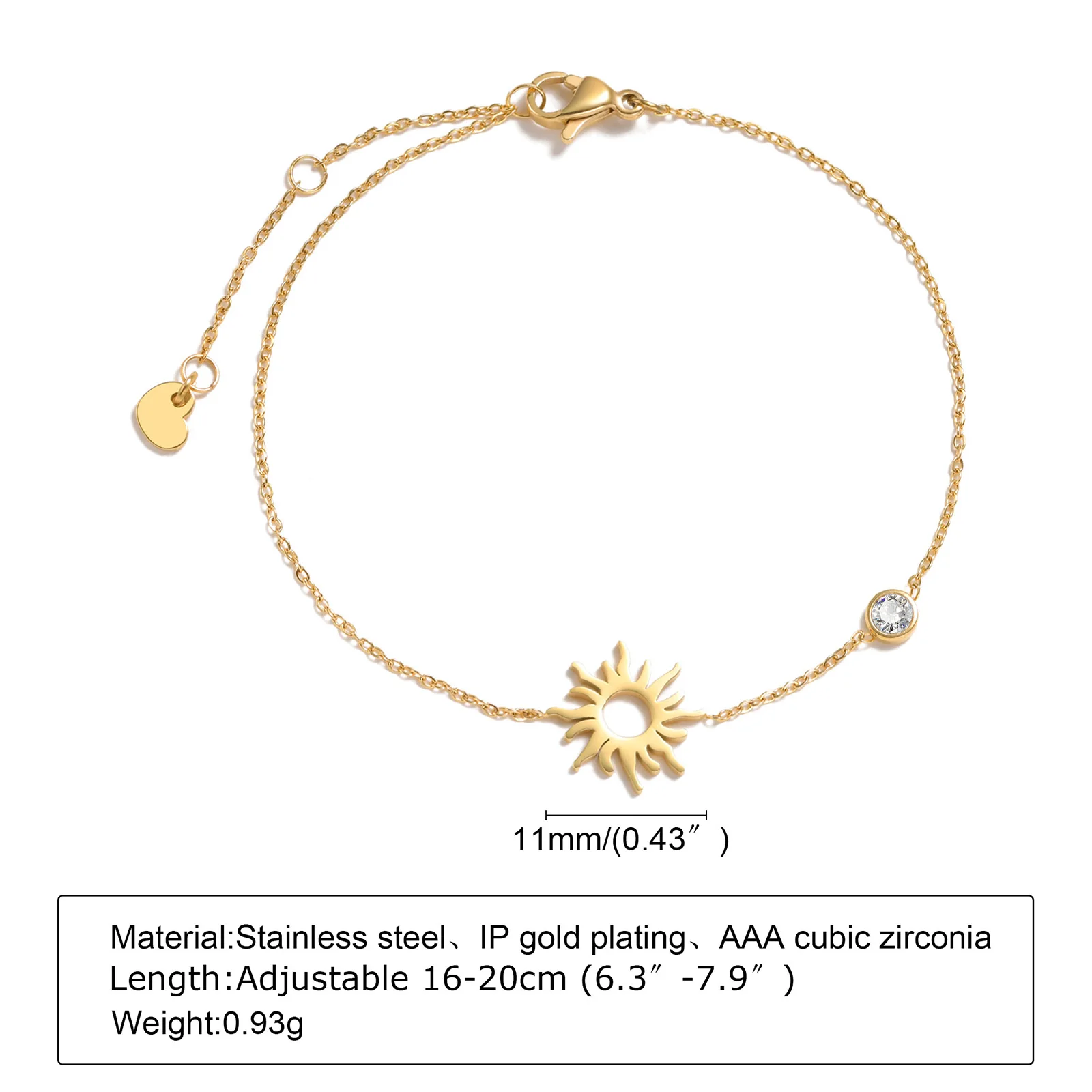 Stainless steel bracelet metal bracelet Stainless Steel Sun Chain Bracelet Adjustable Charm Sunburst Wrist Stackable Link Bracelet Minimalist Jewelry